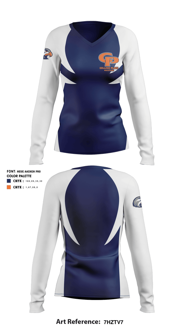 Women's Long Sleeve Vneck Shirt, College Place Wrestling, Wrestling, Teamtime, Team time, sublimation, custom sports apparel, team uniforms, spirit wear, spiritwear, sports uniforms, custom shirts, team store, custom team store, fundraiser sports, apparel fundraiser
