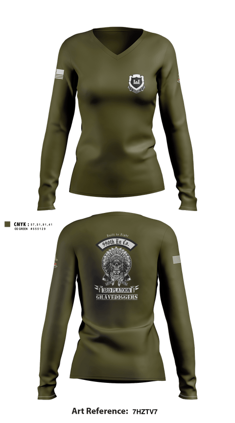 Women's Long Sleeve Vneck Shirt, , Army, Teamtime, Team time, sublimation, custom sports apparel, team uniforms, spirit wear, spiritwear, sports uniforms, custom shirts, team store, custom team store, fundraiser sports, apparel fundraiser