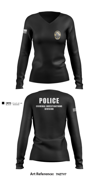 Women's Long Sleeve Vneck Shirt, POLICE CRIMINAL INVESTIGATIONS DIVISION, , Teamtime, Team time, sublimation, custom sports apparel, team uniforms, spirit wear, spiritwear, sports uniforms, custom shirts, team store, custom team store, fundraiser sports, apparel fundraiser