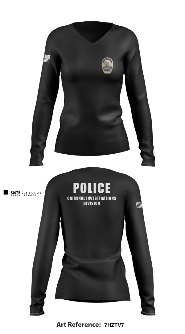 Women's Long Sleeve Vneck Shirt, POLICE CRIMINAL INVESTIGATIONS DIVISION, , Teamtime, Team time, sublimation, custom sports apparel, team uniforms, spirit wear, spiritwear, sports uniforms, custom shirts, team store, custom team store, fundraiser sports, apparel fundraiser