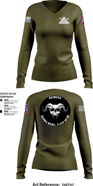 Women's Long Sleeve Vneck Shirt, ALPHA BTRY, 2-319th AFAR, Army, Teamtime, Team time, sublimation, custom sports apparel, team uniforms, spirit wear, spiritwear, sports uniforms, custom shirts, team store, custom team store, fundraiser sports, apparel fundraiser