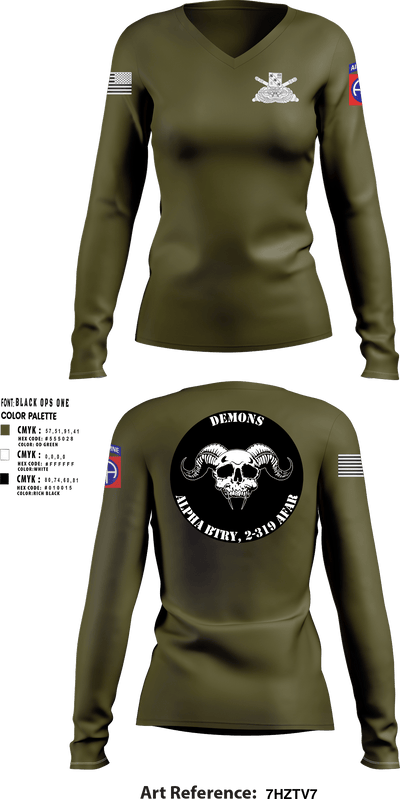 ALPHA BTRY, 2-319th AFAR 68475694 Women's Long Sleeve V-neck Shirt - 1