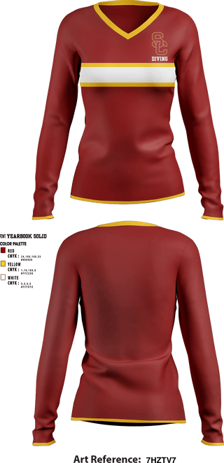 Women's Long Sleeve Vneck Shirt, University Of Southern California Diving, Spirit Store, Teamtime, Team time, sublimation, custom sports apparel, team uniforms, spirit wear, spiritwear, sports uniforms, custom shirts, team store, custom team store, fundraiser sports, apparel fundraiser