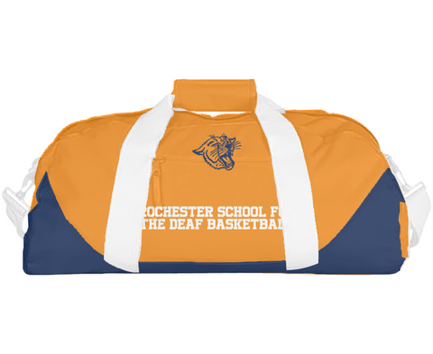 Duffle Bag, Rochester School For The Deaf Basketball, Men's Basketball, Teamtime, Team time, sublimation, custom sports apparel, team uniforms, spirit wear, spiritwear, sports uniforms, custom shirts, team store, custom team store, fundraiser sports, apparel fundraiser