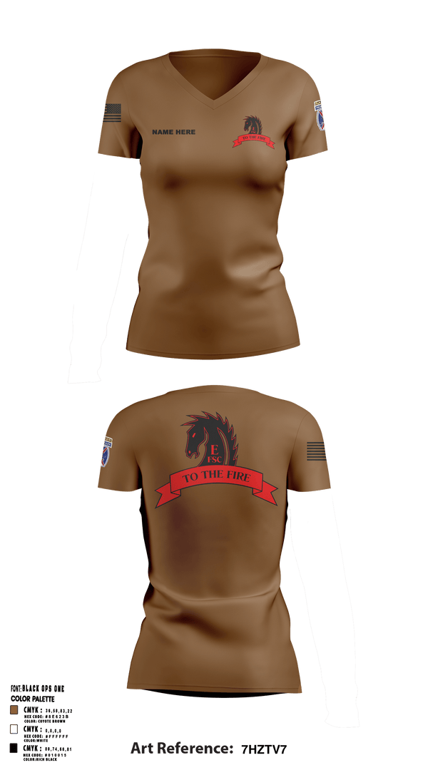 Women's Short Sleeve Vneck Shirt, Echo FSC Stampede 7th Eng, Army, Teamtime, Team time, sublimation, custom sports apparel, team uniforms, spirit wear, spiritwear, sports uniforms, custom shirts, team store, custom team store, fundraiser sports, apparel fundraiser