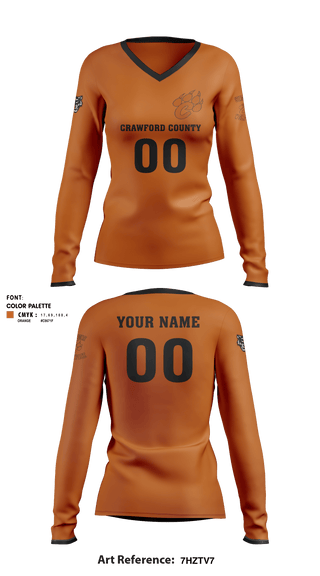 Women's Long Sleeve Vneck Shirt, Crawford County High School Volleyball, Women's Volleyball, Teamtime, Team time, sublimation, custom sports apparel, team uniforms, spirit wear, spiritwear, sports uniforms, custom shirts, team store, custom team store, fundraiser sports, apparel fundraiser