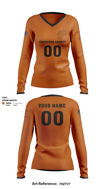 Crawford County High School Volleyball 36794450 Women's Long Sleeve V-neck Shirt - 1