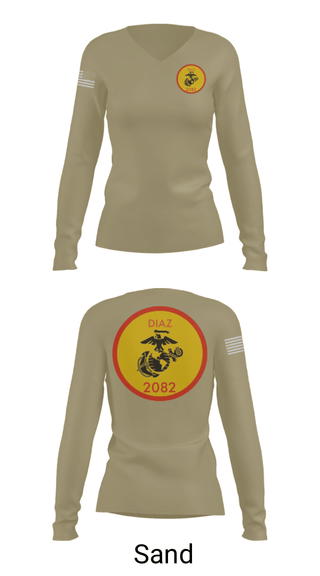 Women's Long Sleeve Vneck Shirt, , Marines, Teamtime, Team time, sublimation, custom sports apparel, team uniforms, spirit wear, spiritwear, sports uniforms, custom shirts, team store, custom team store, fundraiser sports, apparel fundraiser