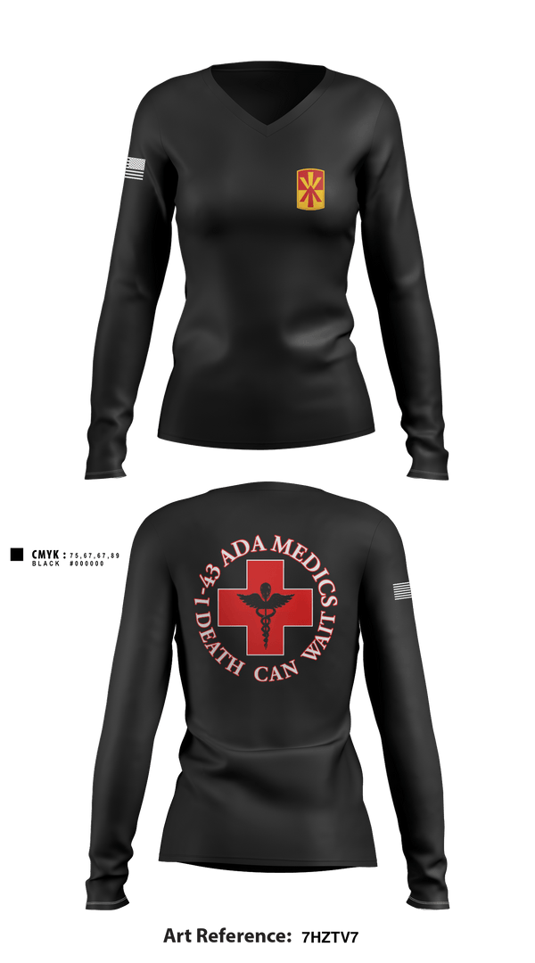 Women's Long Sleeve Vneck Shirt, Medics, 1-43 ADA, Army, Teamtime, Team time, sublimation, custom sports apparel, team uniforms, spirit wear, spiritwear, sports uniforms, custom shirts, team store, custom team store, fundraiser sports, apparel fundraiser