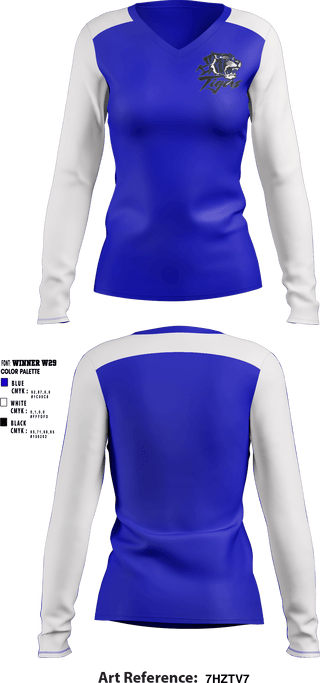 Women's Long Sleeve Vneck Shirt, Kingman Academy of Learning High School, Spirit Store, Teamtime, Team time, sublimation, custom sports apparel, team uniforms, spirit wear, spiritwear, sports uniforms, custom shirts, team store, custom team store, fundraiser sports, apparel fundraiser