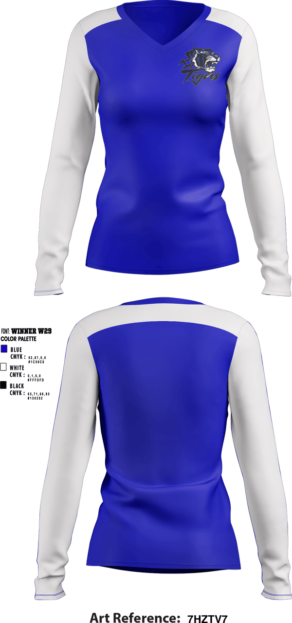 Women's Long Sleeve Vneck Shirt, Kingman Academy of Learning High School, Spirit Store, Teamtime, Team time, sublimation, custom sports apparel, team uniforms, spirit wear, spiritwear, sports uniforms, custom shirts, team store, custom team store, fundraiser sports, apparel fundraiser