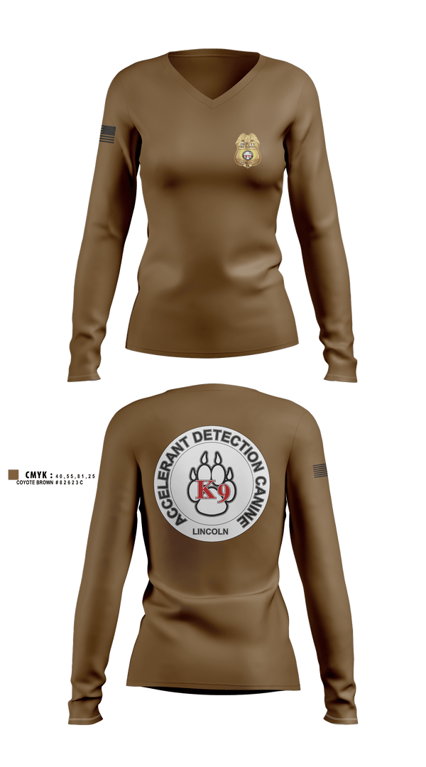 Women's Long Sleeve Vneck Shirt, Stafford County Fire Marshal's Office, Fire Department, Teamtime, Team time, sublimation, custom sports apparel, team uniforms, spirit wear, spiritwear, sports uniforms, custom shirts, team store, custom team store, fundraiser sports, apparel fundraiser