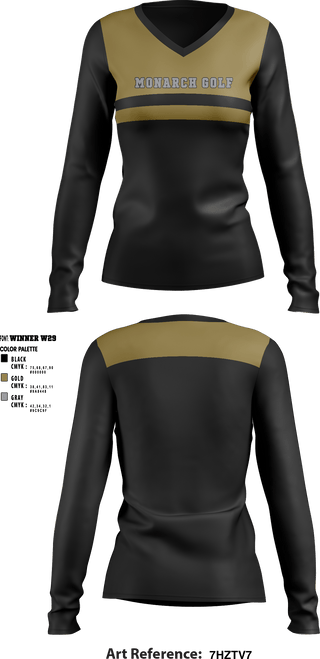Women's Long Sleeve Vneck Shirt, Monarch High School Golf, Golf, Teamtime, Team time, sublimation, custom sports apparel, team uniforms, spirit wear, spiritwear, sports uniforms, custom shirts, team store, custom team store, fundraiser sports, apparel fundraiser