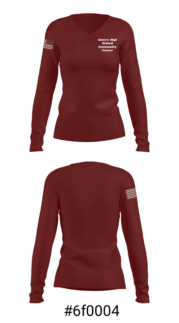 Women's Long Sleeve Vneck Shirt, Emery High School Community Center, Spirit Store, Teamtime, Team time, sublimation, custom sports apparel, team uniforms, spirit wear, spiritwear, sports uniforms, custom shirts, team store, custom team store, fundraiser sports, apparel fundraiser