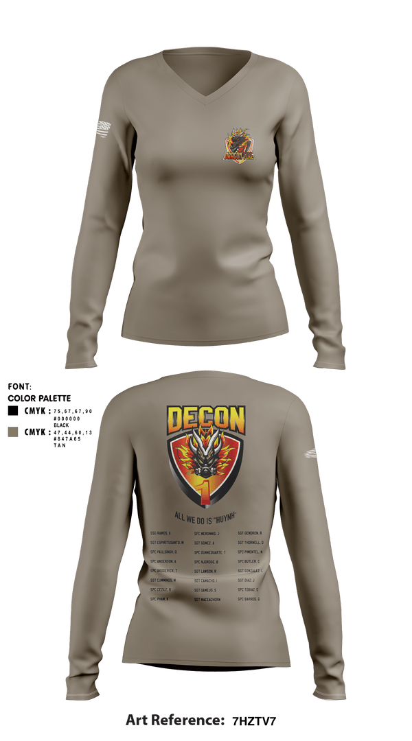 Women's Long Sleeve Vneck Shirt, 272 Chemical Company Decon 1, National Guard, Teamtime, Team time, sublimation, custom sports apparel, team uniforms, spirit wear, spiritwear, sports uniforms, custom shirts, team store, custom team store, fundraiser sports, apparel fundraiser
