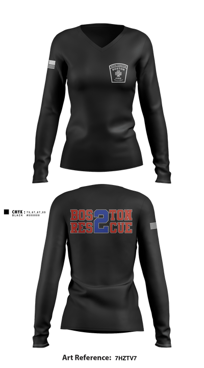 Boston Fire Department 86583184 Women's Long Sleeve V-neck Shirt - 1