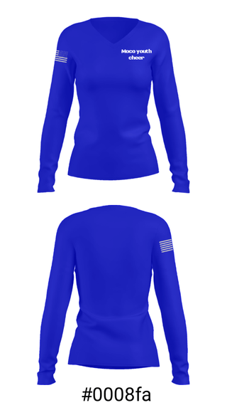 Women's Long Sleeve Vneck Shirt, Moco youth cheer, Cheer, Teamtime, Team time, sublimation, custom sports apparel, team uniforms, spirit wear, spiritwear, sports uniforms, custom shirts, team store, custom team store, fundraiser sports, apparel fundraiser