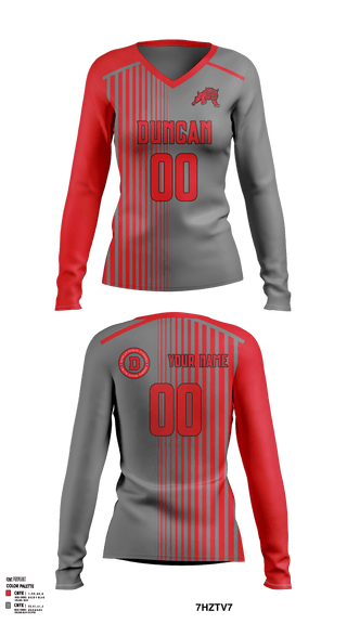 Women's Long Sleeve Vneck Shirt, Duncan High School Volleyball, Women's Volleyball, Teamtime, Team time, sublimation, custom sports apparel, team uniforms, spirit wear, spiritwear, sports uniforms, custom shirts, team store, custom team store, fundraiser sports, apparel fundraiser