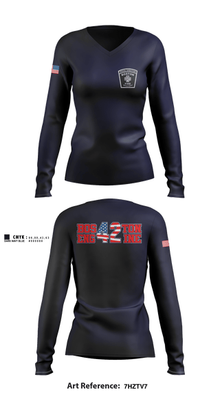 Women's Long Sleeve Vneck Shirt, Boston Fire Department Engine-42, , Teamtime, Team time, sublimation, custom sports apparel, team uniforms, spirit wear, spiritwear, sports uniforms, custom shirts, team store, custom team store, fundraiser sports, apparel fundraiser