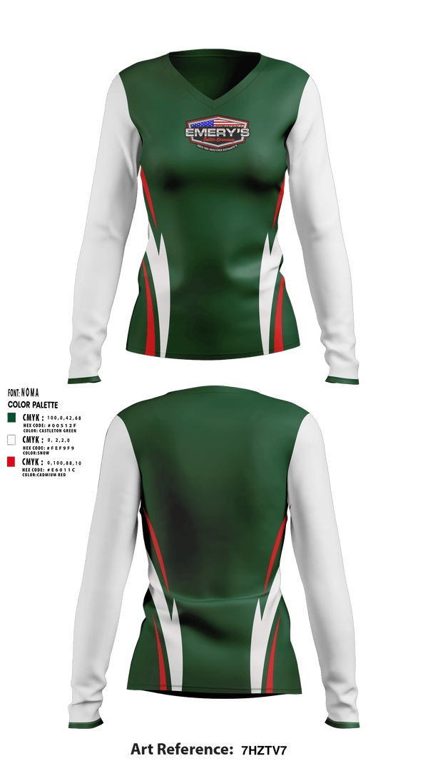 Women's Long Sleeve Vneck Shirt, Emery’s Gutter Cleaning, , Teamtime, Team time, sublimation, custom sports apparel, team uniforms, spirit wear, spiritwear, sports uniforms, custom shirts, team store, custom team store, fundraiser sports, apparel fundraiser