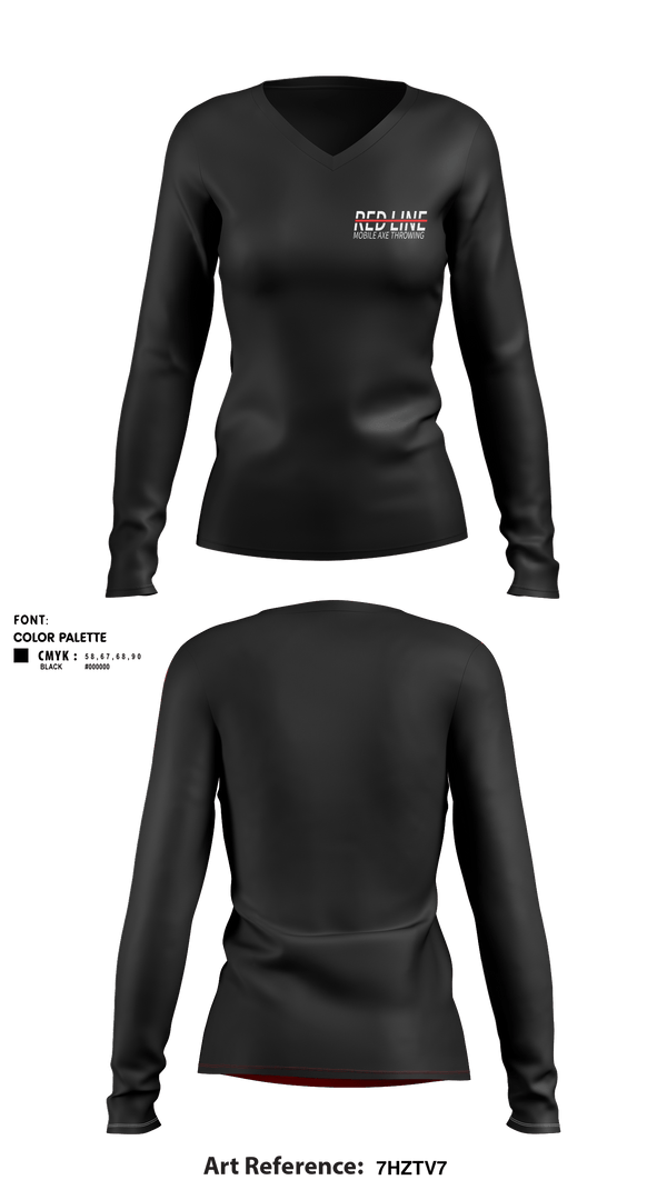 Women's Long Sleeve Vneck Shirt, Red Line Mobile Axe Throwing, , Teamtime, Team time, sublimation, custom sports apparel, team uniforms, spirit wear, spiritwear, sports uniforms, custom shirts, team store, custom team store, fundraiser sports, apparel fundraiser