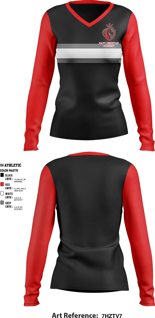 Women's Long Sleeve Vneck Shirt, Katy Christian Academy, Spirit Store, Teamtime, Team time, sublimation, custom sports apparel, team uniforms, spirit wear, spiritwear, sports uniforms, custom shirts, team store, custom team store, fundraiser sports, apparel fundraiser