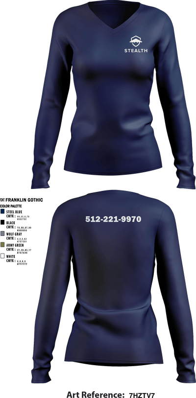 Stealth customs 84323734 Women's Long Sleeve V-neck Shirt - 11