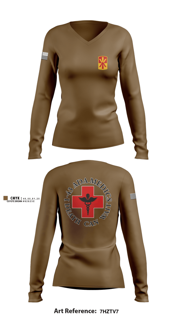 Women's Long Sleeve Vneck Shirt, Medics, 1-43 ADA, Army, Teamtime, Team time, sublimation, custom sports apparel, team uniforms, spirit wear, spiritwear, sports uniforms, custom shirts, team store, custom team store, fundraiser sports, apparel fundraiser