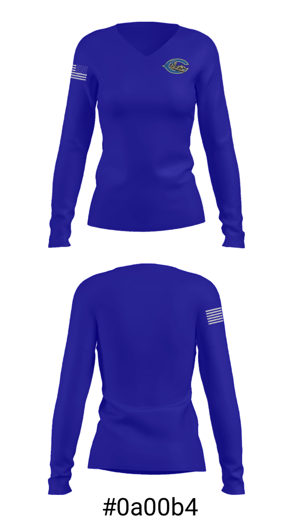 Women's Long Sleeve Vneck Shirt, Cumberland High School, Spirit Store, Teamtime, Team time, sublimation, custom sports apparel, team uniforms, spirit wear, spiritwear, sports uniforms, custom shirts, team store, custom team store, fundraiser sports, apparel fundraiser