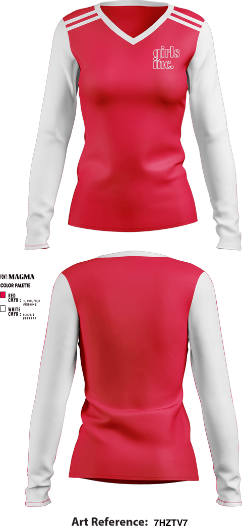 Women's Long Sleeve Vneck Shirt, Girls Inc. Camp, Spirit Store, Teamtime, Team time, sublimation, custom sports apparel, team uniforms, spirit wear, spiritwear, sports uniforms, custom shirts, team store, custom team store, fundraiser sports, apparel fundraiser