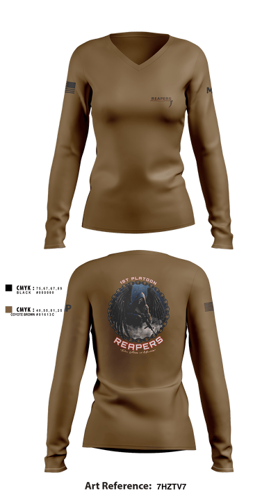 49th A co 1st Platoon REAPERS 78641109 Women's Long Sleeve V-neck Shirt - 1