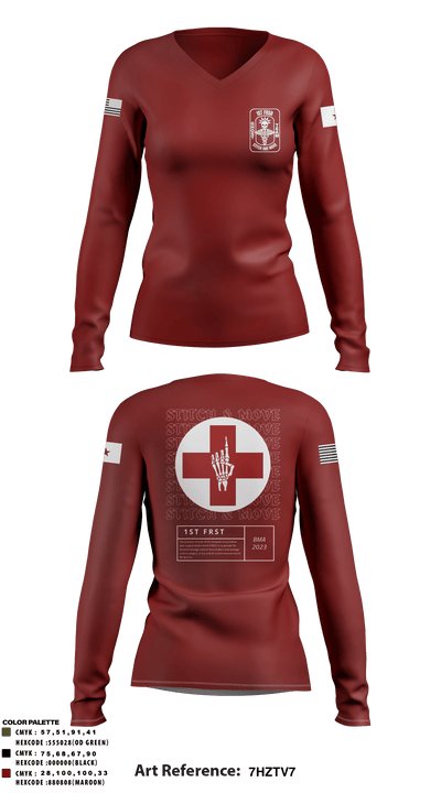 1st FRSD 86296727 Women's Long Sleeve V-neck Shirt - 75