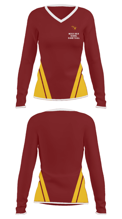Meigs High School Basketball 24282354 Women's Long Sleeve V-neck Shirt - 25