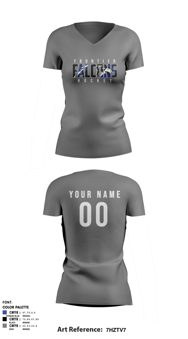 Women's Short Sleeve Vneck Shirt, Frontier Central Hockey, Hockey, Teamtime, Team time, sublimation, custom sports apparel, team uniforms, spirit wear, spiritwear, sports uniforms, custom shirts, team store, custom team store, fundraiser sports, apparel fundraiser