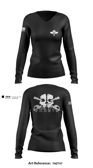Women's Long Sleeve Vneck Shirt, GHOSTS, Army, Teamtime, Team time, sublimation, custom sports apparel, team uniforms, spirit wear, spiritwear, sports uniforms, custom shirts, team store, custom team store, fundraiser sports, apparel fundraiser