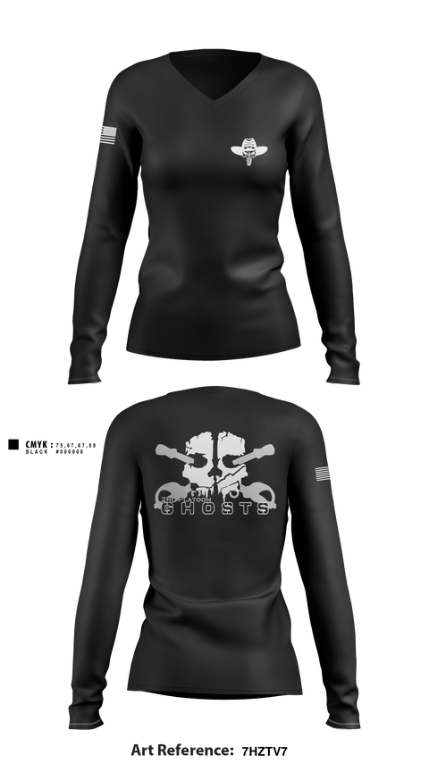 Women's Long Sleeve Vneck Shirt, GHOSTS, Army, Teamtime, Team time, sublimation, custom sports apparel, team uniforms, spirit wear, spiritwear, sports uniforms, custom shirts, team store, custom team store, fundraiser sports, apparel fundraiser