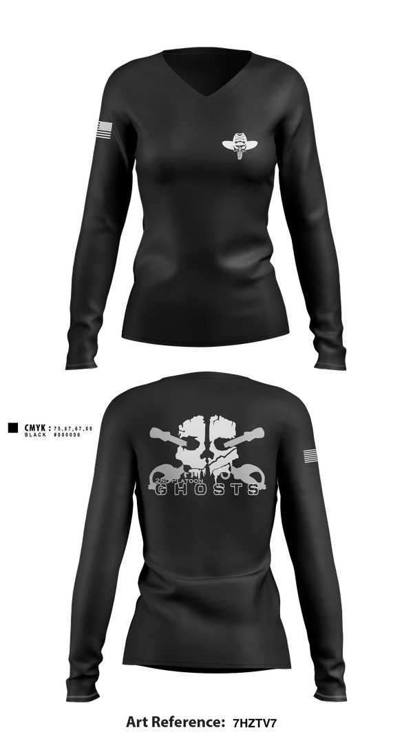 Women's Long Sleeve Vneck Shirt, GHOSTS, Army, Teamtime, Team time, sublimation, custom sports apparel, team uniforms, spirit wear, spiritwear, sports uniforms, custom shirts, team store, custom team store, fundraiser sports, apparel fundraiser