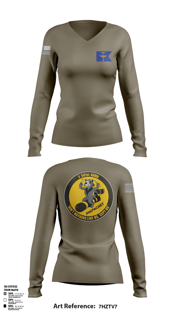 Women's Long Sleeve Vneck Shirt, E 501st 1 AD, CAB AVMX, Army, Teamtime, Team time, sublimation, custom sports apparel, team uniforms, spirit wear, spiritwear, sports uniforms, custom shirts, team store, custom team store, fundraiser sports, apparel fundraiser