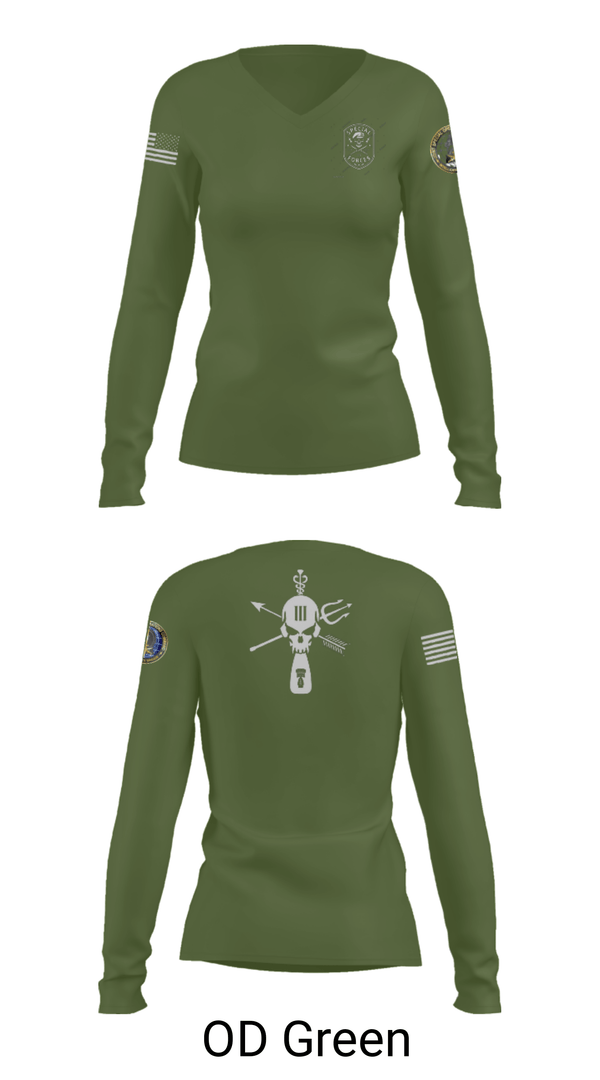 Women's Long Sleeve Vneck Shirt, , Army, Teamtime, Team time, sublimation, custom sports apparel, team uniforms, spirit wear, spiritwear, sports uniforms, custom shirts, team store, custom team store, fundraiser sports, apparel fundraiser