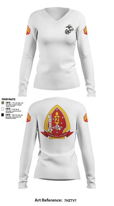 1st Battalion 2nd Marines 97957515 Women's Long Sleeve V-neck Shirt - 2