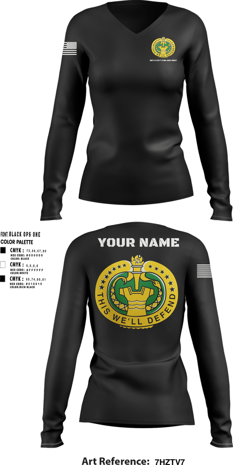 Women's Long Sleeve Vneck Shirt, DET 6 CO F 3 BN 485 REGT, , Teamtime, Team time, sublimation, custom sports apparel, team uniforms, spirit wear, spiritwear, sports uniforms, custom shirts, team store, custom team store, fundraiser sports, apparel fundraiser