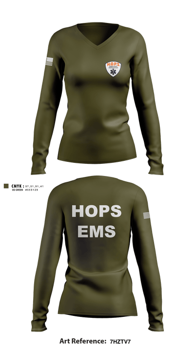 HOPS EMS 88989109 Women's Long Sleeve V-neck Shirt - 2