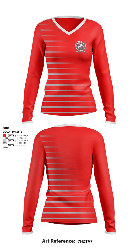 Women's Long Sleeve Vneck Shirt, Saint Clair Junior High School, Spirit Store, Teamtime, Team time, sublimation, custom sports apparel, team uniforms, spirit wear, spiritwear, sports uniforms, custom shirts, team store, custom team store, fundraiser sports, apparel fundraiser