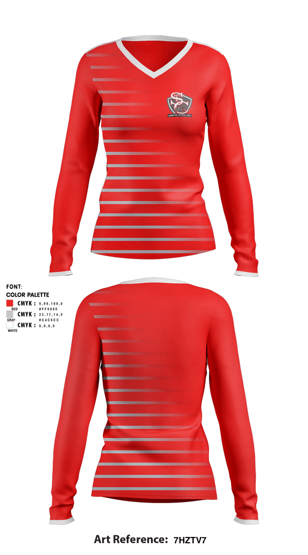 Women's Long Sleeve Vneck Shirt, Saint Clair Junior High School, Spirit Store, Teamtime, Team time, sublimation, custom sports apparel, team uniforms, spirit wear, spiritwear, sports uniforms, custom shirts, team store, custom team store, fundraiser sports, apparel fundraiser