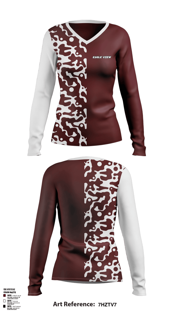 Women's Long Sleeve Vneck Shirt, Eagle View Elementary School, Spirit Store, Teamtime, Team time, sublimation, custom sports apparel, team uniforms, spirit wear, spiritwear, sports uniforms, custom shirts, team store, custom team store, fundraiser sports, apparel fundraiser