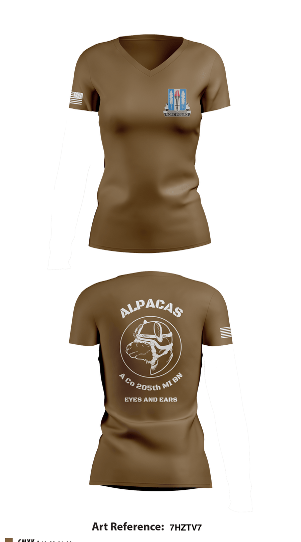 Women's Short Sleeve Vneck Shirt, Alpha Company 205th MI BN, Army, Teamtime, Team time, sublimation, custom sports apparel, team uniforms, spirit wear, spiritwear, sports uniforms, custom shirts, team store, custom team store, fundraiser sports, apparel fundraiser