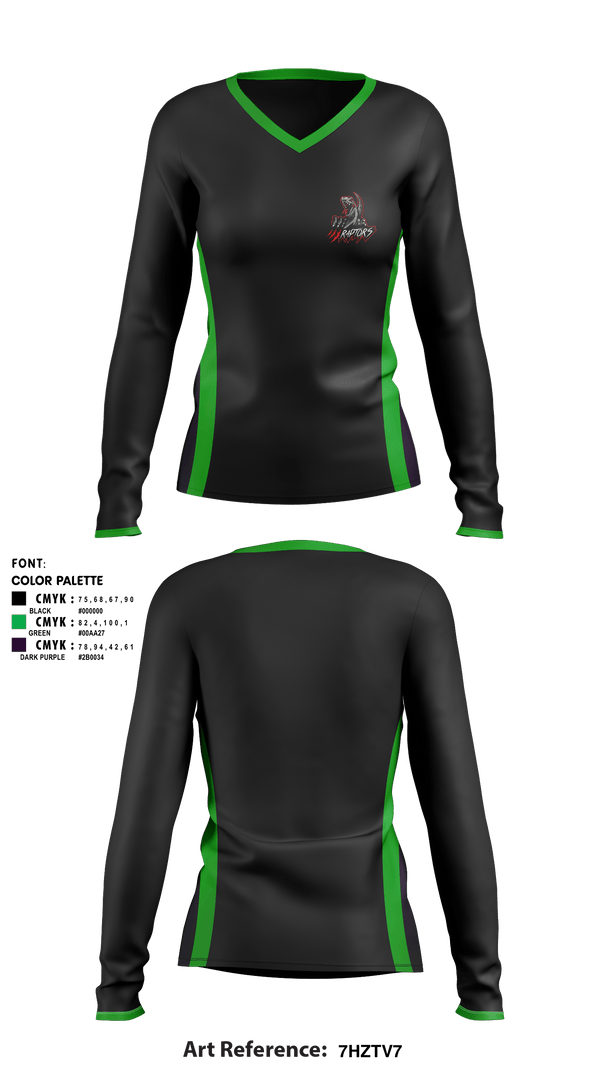 Women's Long Sleeve Vneck Shirt, Raptors, Football, Teamtime, Team time, sublimation, custom sports apparel, team uniforms, spirit wear, spiritwear, sports uniforms, custom shirts, team store, custom team store, fundraiser sports, apparel fundraiser