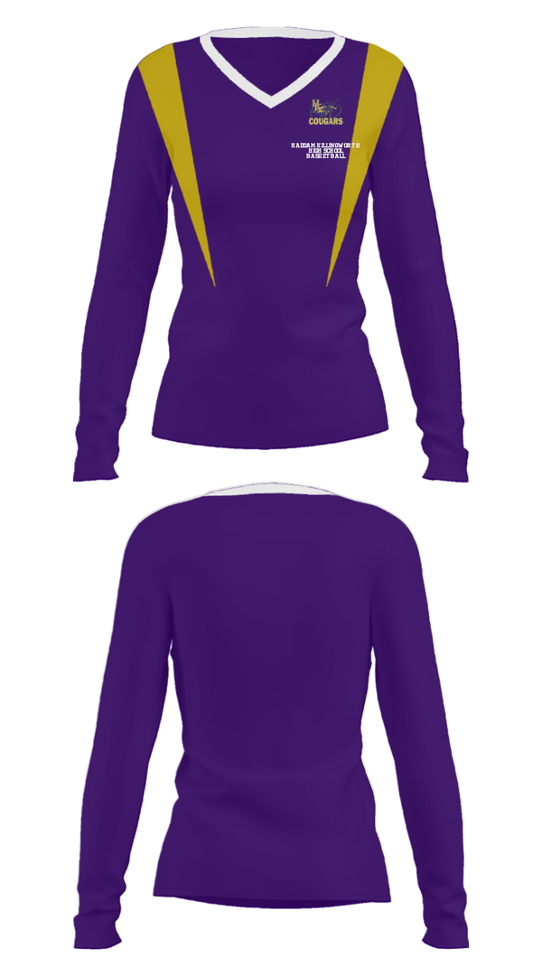 Women's Long Sleeve Vneck Shirt, Haddam-Killingworth High School Basketball, Women's Basketball, Teamtime, Team time, sublimation, custom sports apparel, team uniforms, spirit wear, spiritwear, sports uniforms, custom shirts, team store, custom team store, fundraiser sports, apparel fundraiser