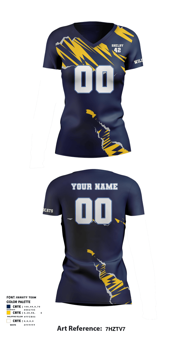 Women's Short Sleeve Vneck Shirt, Shelby Wildcats, Women's Volleyball, Teamtime, Team time, sublimation, custom sports apparel, team uniforms, spirit wear, spiritwear, sports uniforms, custom shirts, team store, custom team store, fundraiser sports, apparel fundraiser