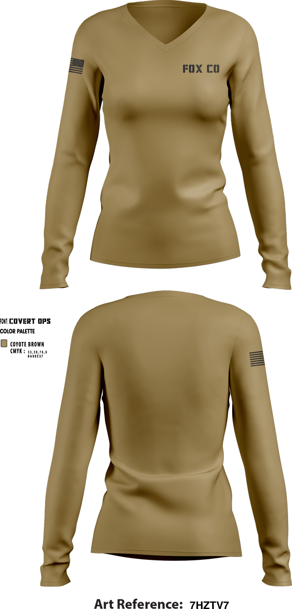 Women's Long Sleeve Vneck Shirt, FOX CO, Marines, Teamtime, Team time, sublimation, custom sports apparel, team uniforms, spirit wear, spiritwear, sports uniforms, custom shirts, team store, custom team store, fundraiser sports, apparel fundraiser